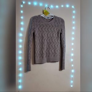 Beige/Tan Cable-Knit Crewneck Sweater